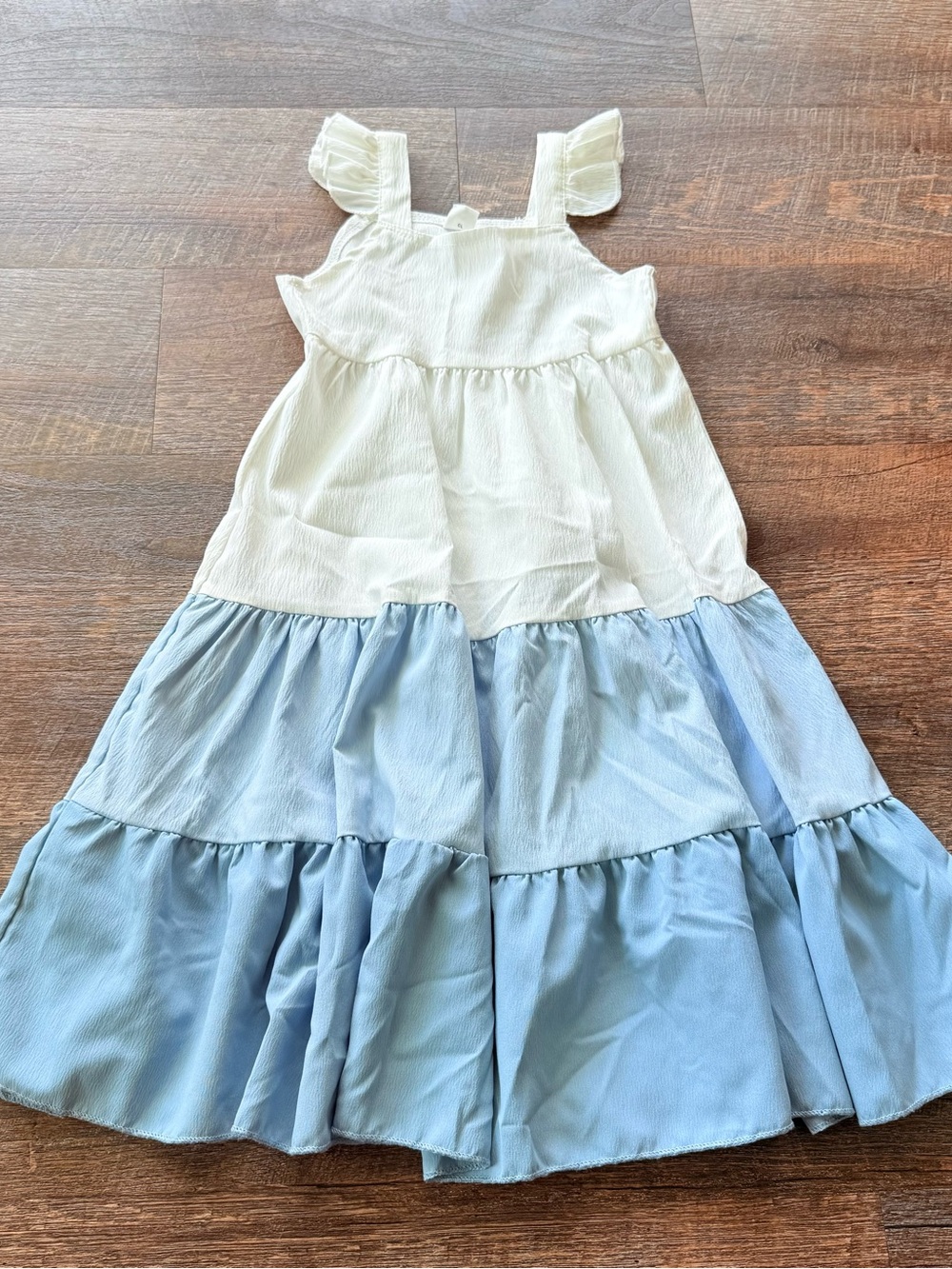 White and Light Blue Tiered Ruffle Kids Dress size 6
